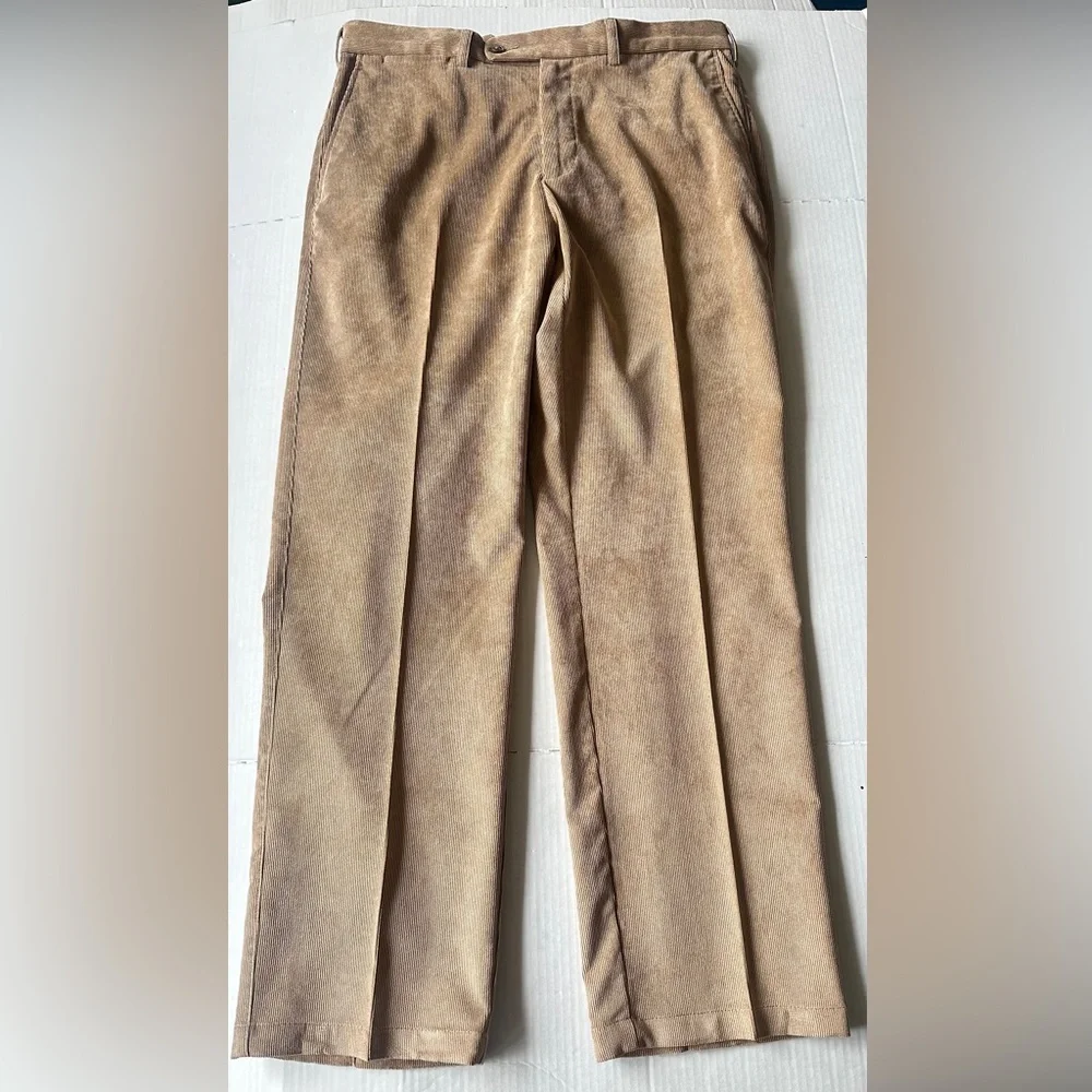 Peter Millar Pants Men 34x31 Brown Nanoluxe Corduroy Flat Front‎ Casual Normcore
